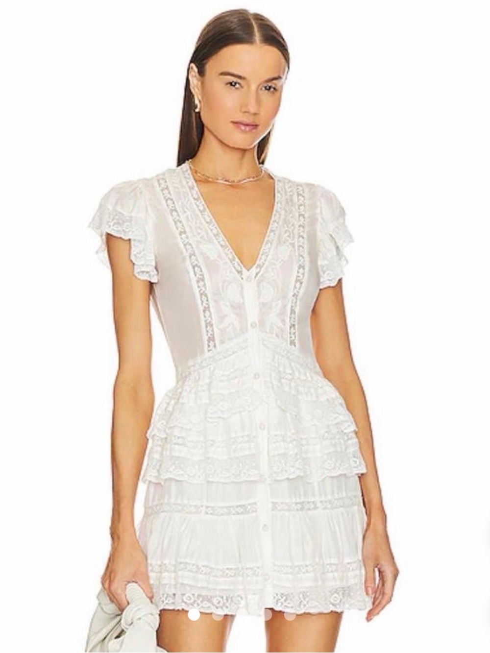 LoveShackFancy White Lace Tiered Mini Dress